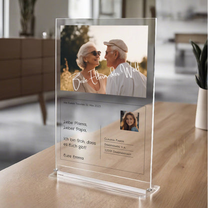 Postkarte Acrylglas an Eltern personalisierbar mit Foto & Text