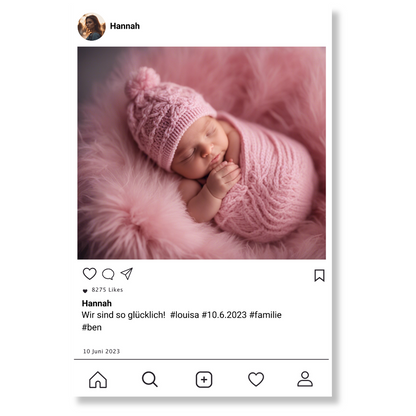 Social Media Post Acrylglas zur Geburt personalisierbar mit Foto & Text