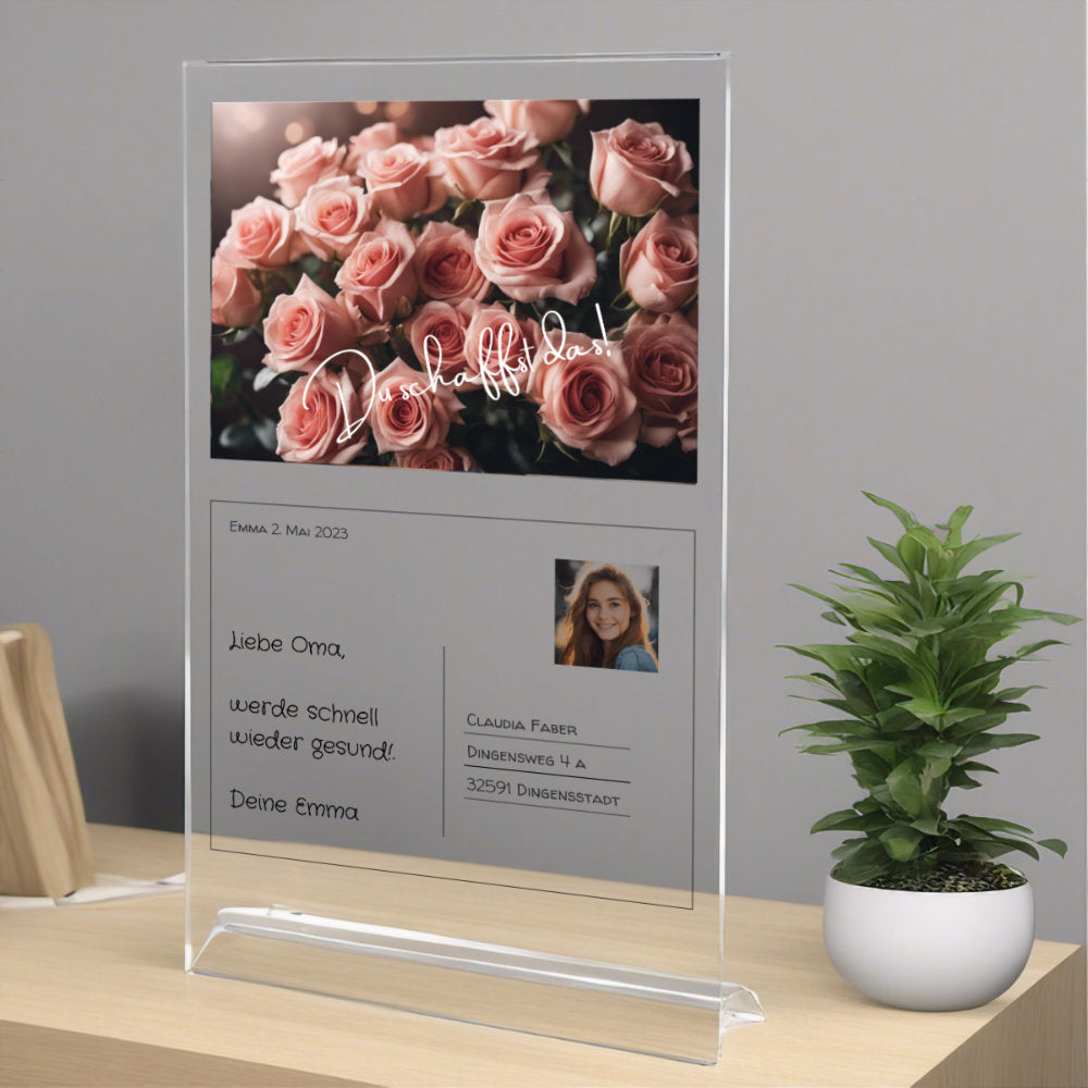 Postkarte Acrylglas zur Genesung personalisierbar mit Foto & Text