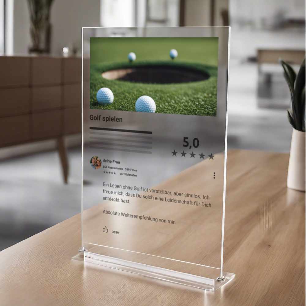 Internet  Bewertung Acrylglas Hobby Golf personalisierbar mit Foto & Text