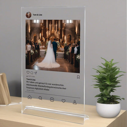 Social Media Post Acrylglas zur Hochzeit personalisierbar mit Foto & Text