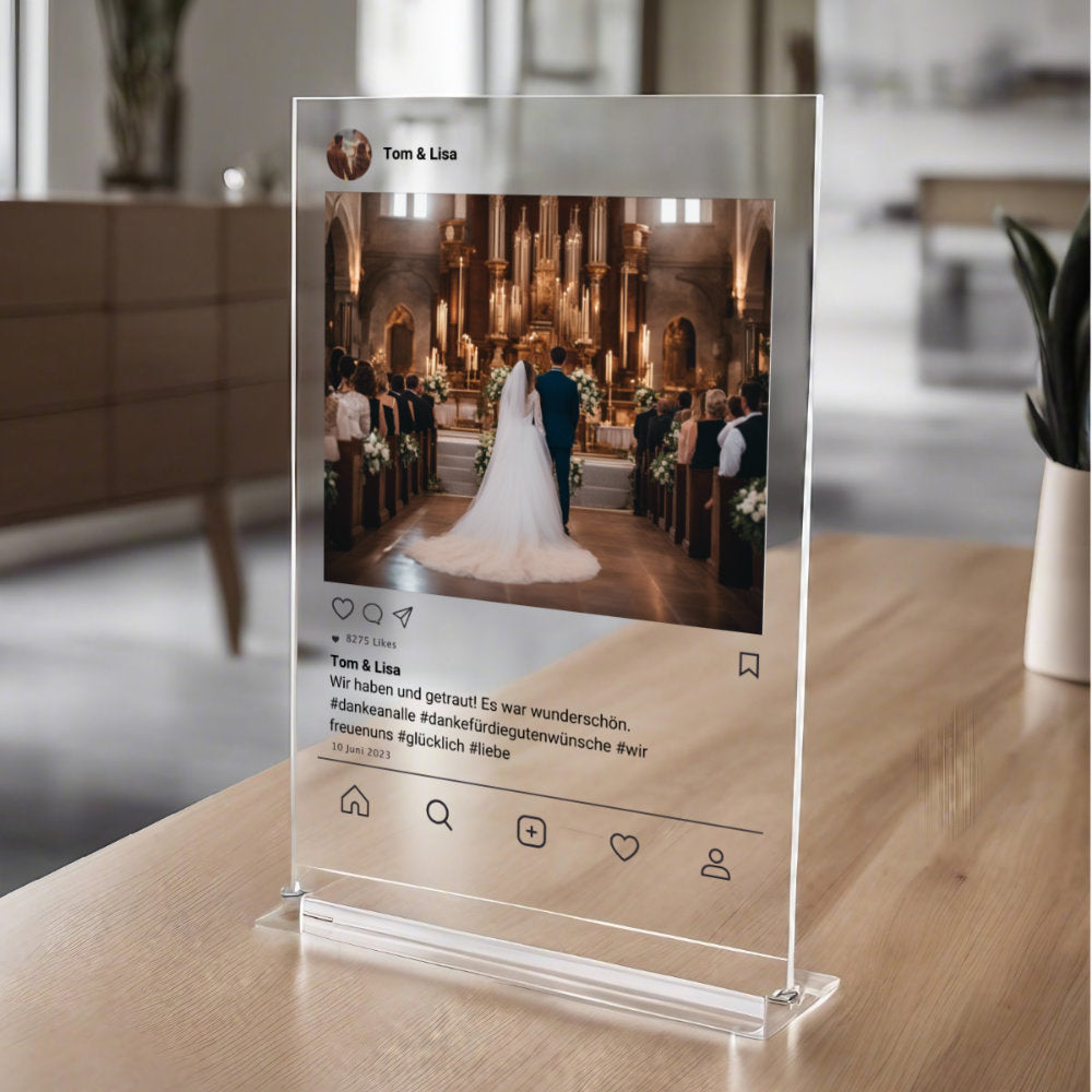 Social Media Post Acrylglas zur Hochzeit personalisierbar mit Foto & Text