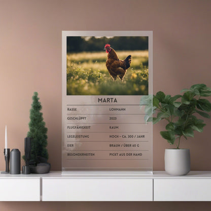 Quartettkarte Acrylglas Huhn personalisierbar mit Foto & Text