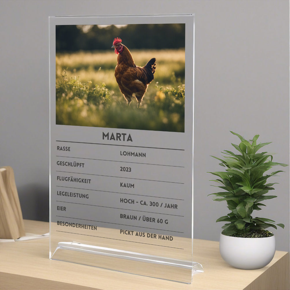 Quartettkarte Acrylglas Huhn personalisierbar mit Foto & Text