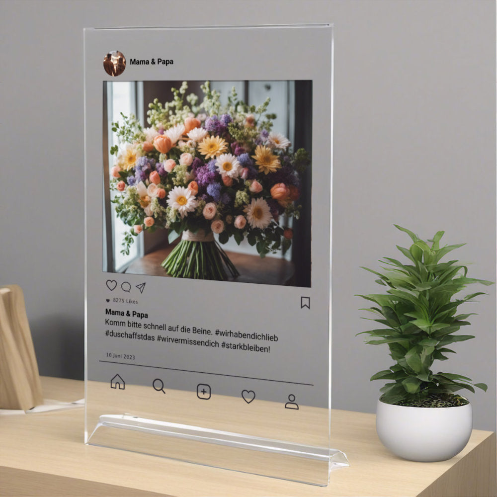 Social Media Post Acrylglas gute Besserung personalisierbar mit Foto & Text