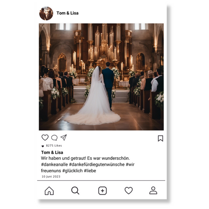 Social Media Post Acrylglas zur Hochzeit personalisierbar mit Foto & Text