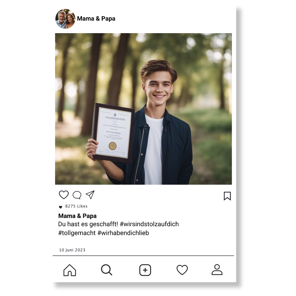 Social Media Post Acrylglas zur bestandenen Prüfung personalisierbar mit Foto & Text