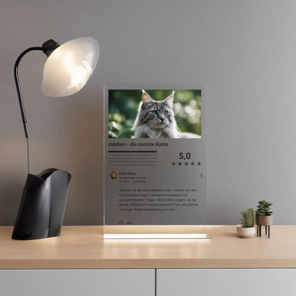 Google Bewertung Katze individualisierbar aus Acrylglas Geschenk Palast