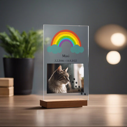 Trauerbild Regenbogenbrücke Katze individualisierbar aus Acrylglas