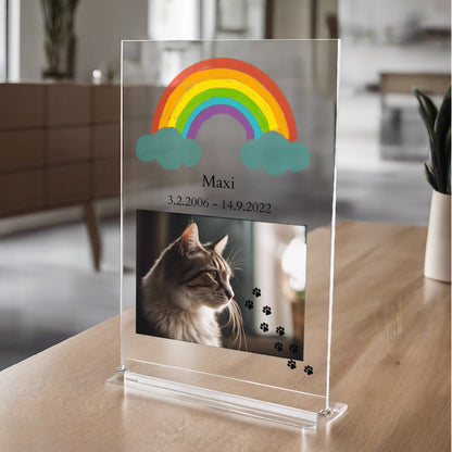 Trauerbild Regenbogenbrücke Katze individualisierbar aus Acrylglas