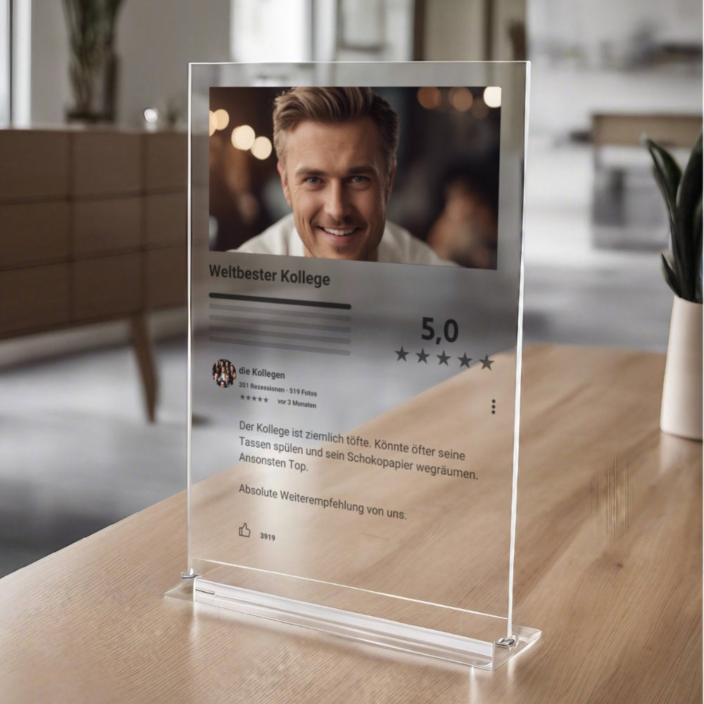 Internet Bewertung  Acrylglas für Deinen Kollegen personalisierbar mit Foto & Text