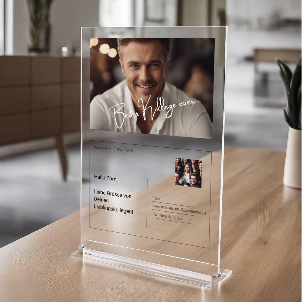 Postkarte Acrylglas an Kollegen personalisierbar mit Foto & Text