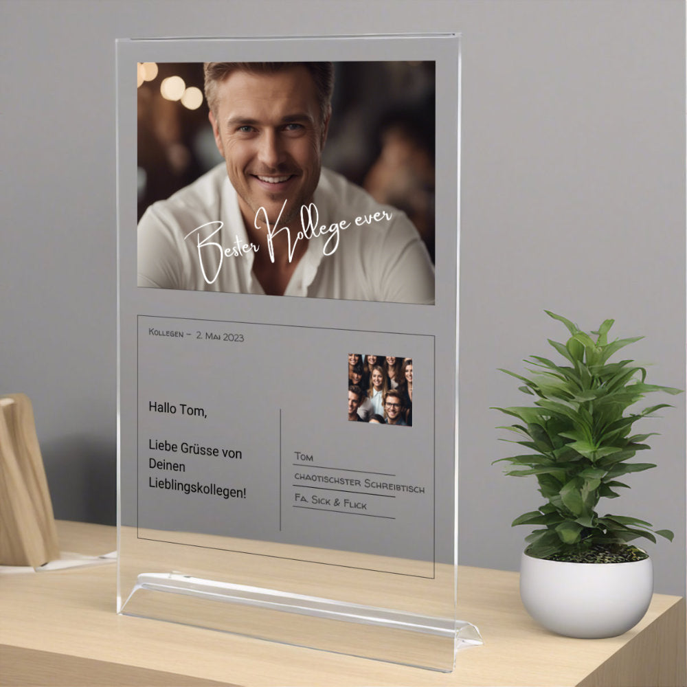 Postkarte Acrylglas an Kollegen personalisierbar mit Foto & Text