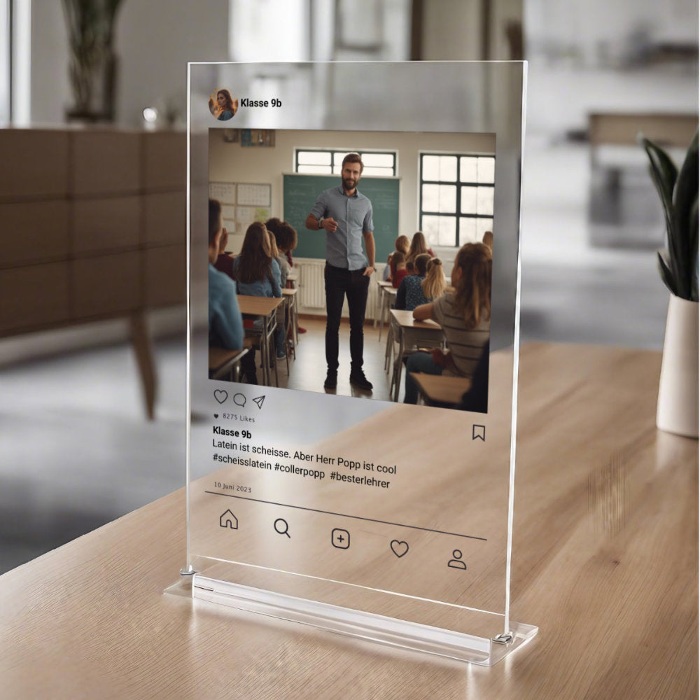 Social Media Post Acrylglas für Eure Lehrer personalisierbar mit Foto & Text