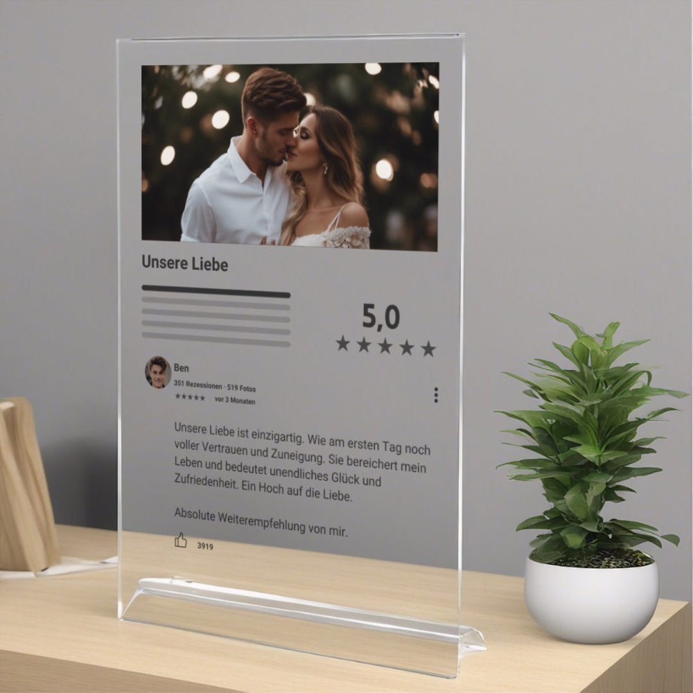 Internet Bewertung  Acrylglas Liebe personalisierbar mit Foto & Text