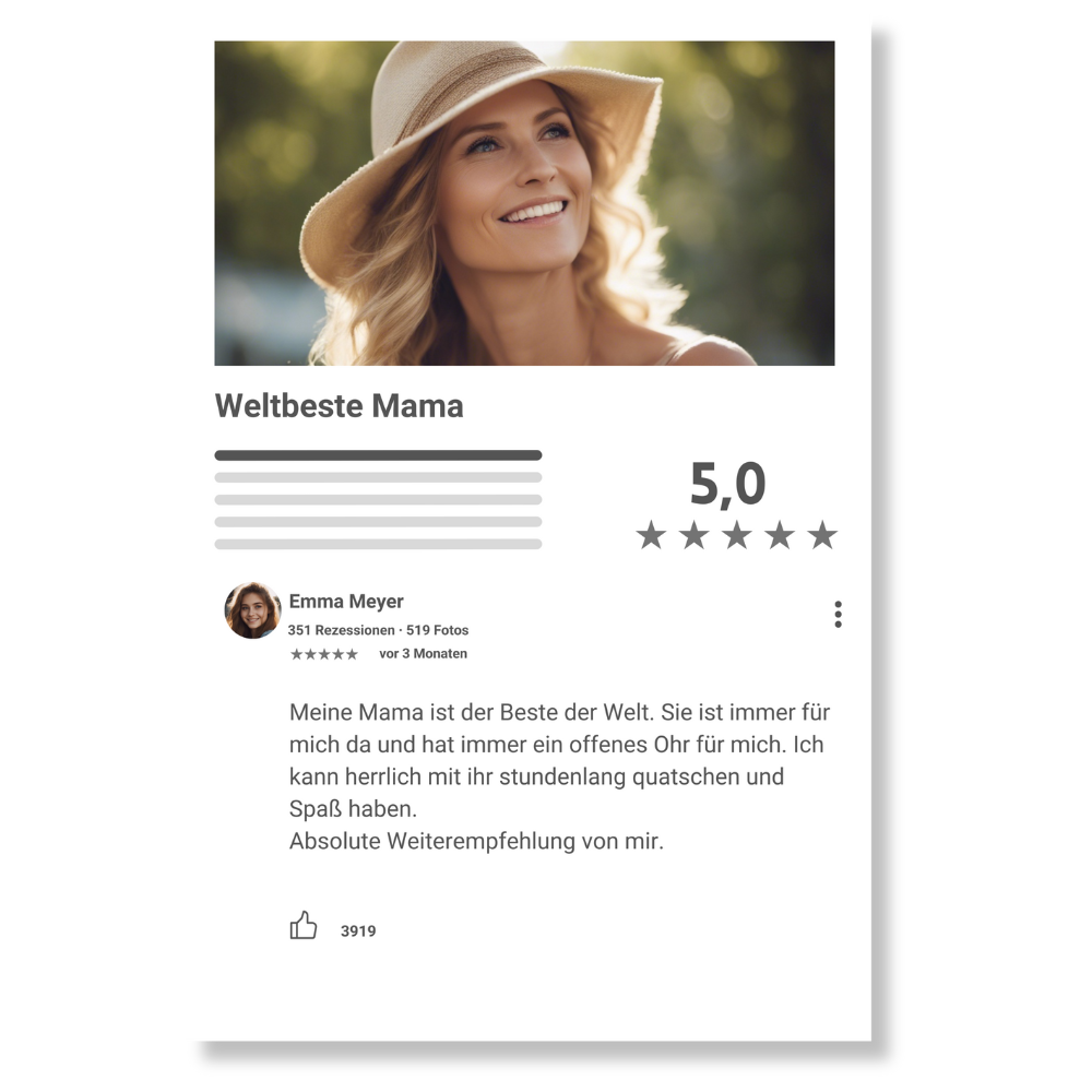 Internet Bewertung  Acrylglas für  Deine Mama personalisierbar mit Foto & Text