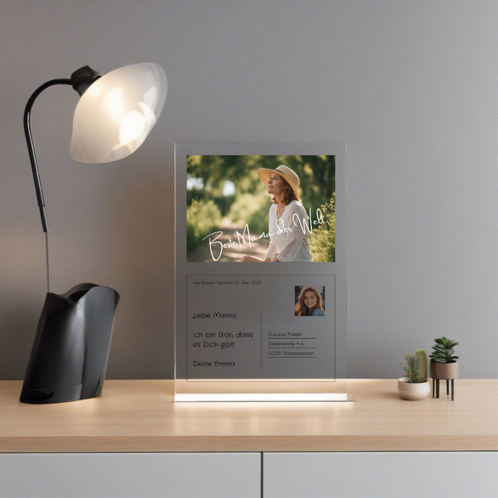 Postkarte Acrylglas an Mama personalisierbar mit Foto & Text