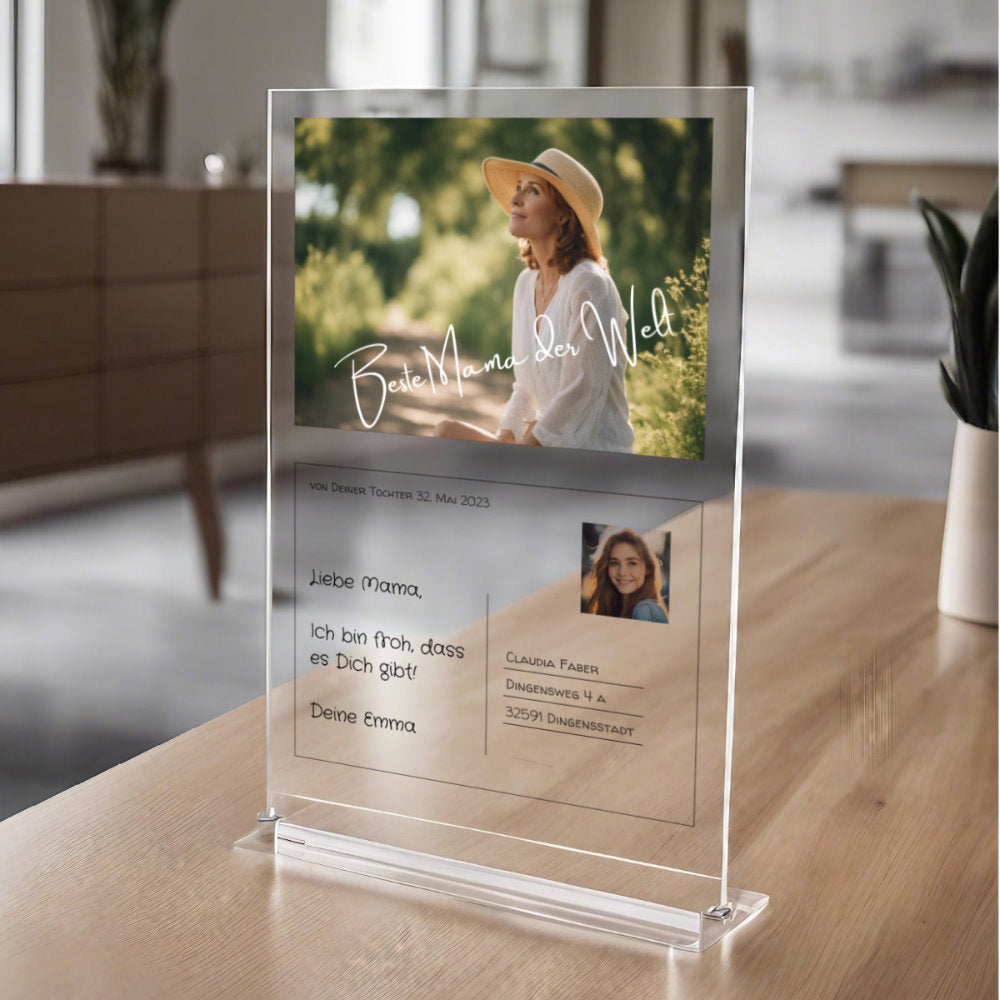 Postkarte Acrylglas an Mama personalisierbar mit Foto & Text