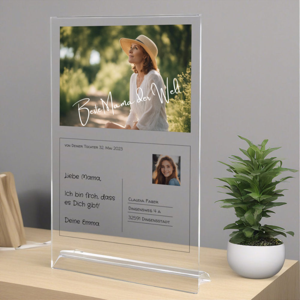 Postkarte Acrylglas an Mama personalisierbar mit Foto & Text