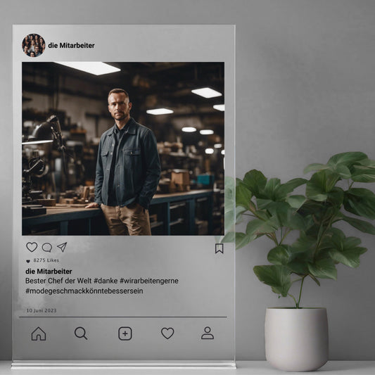 Social Media Post Acrylglas für Euren Chef personalisierbar mit Foto & Text
