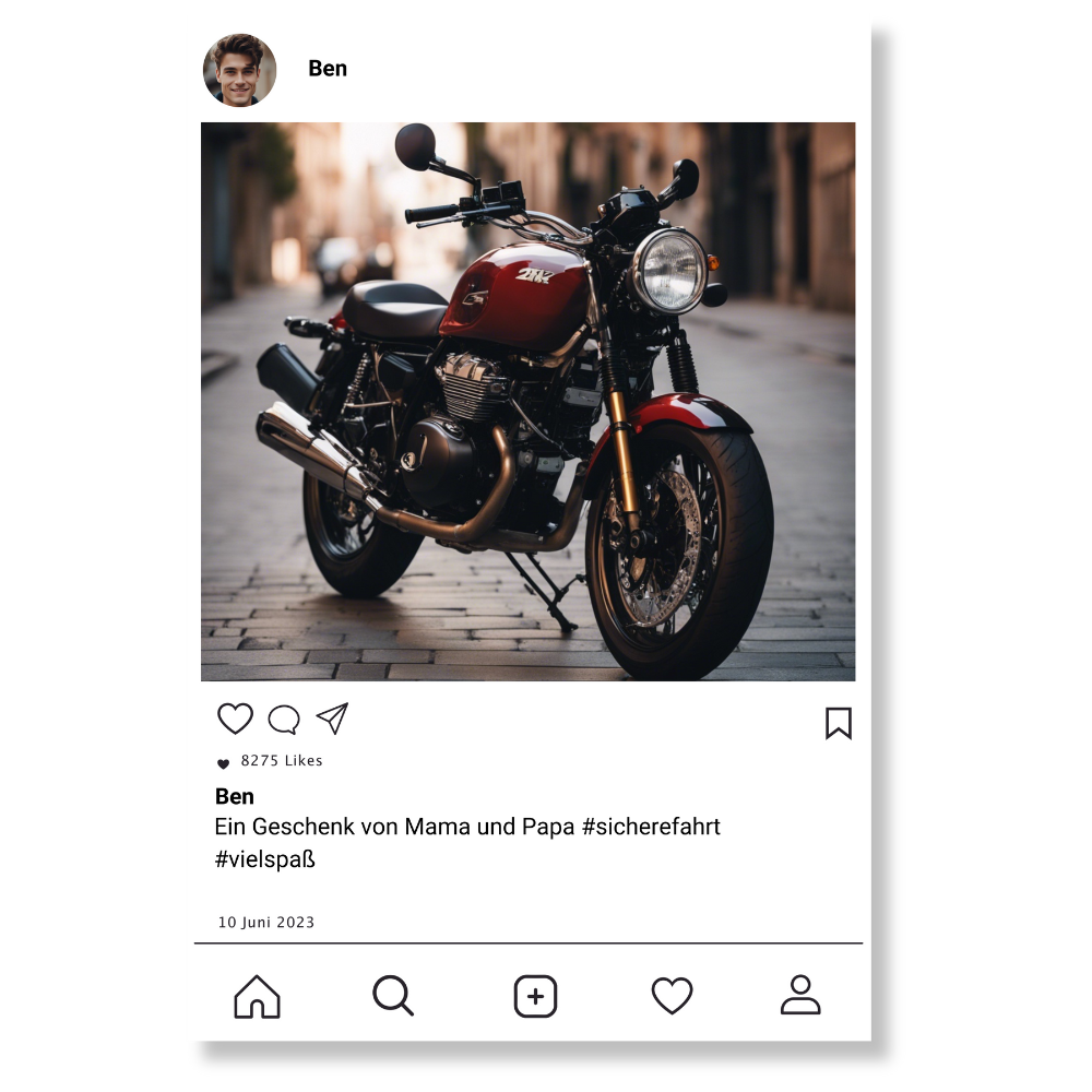 Social Media Post Acrylglas Motorrad  personalisierbar mit Foto & Text