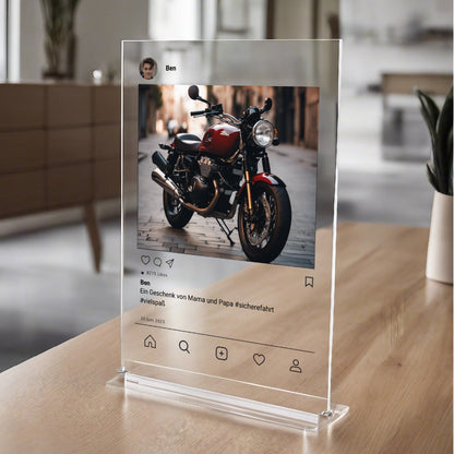 Social Media Post Acrylglas Motorrad  personalisierbar mit Foto & Text