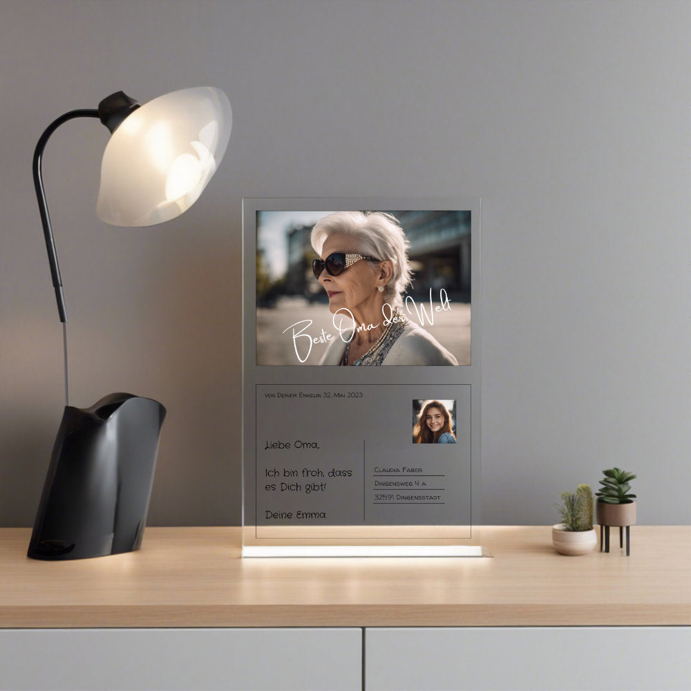 Postkarte Acrylglas an Oma personalisierbar mit Foto & Text