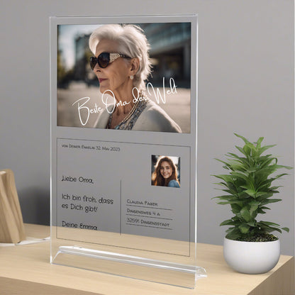 Postkarte Acrylglas an Oma personalisierbar mit Foto & Text