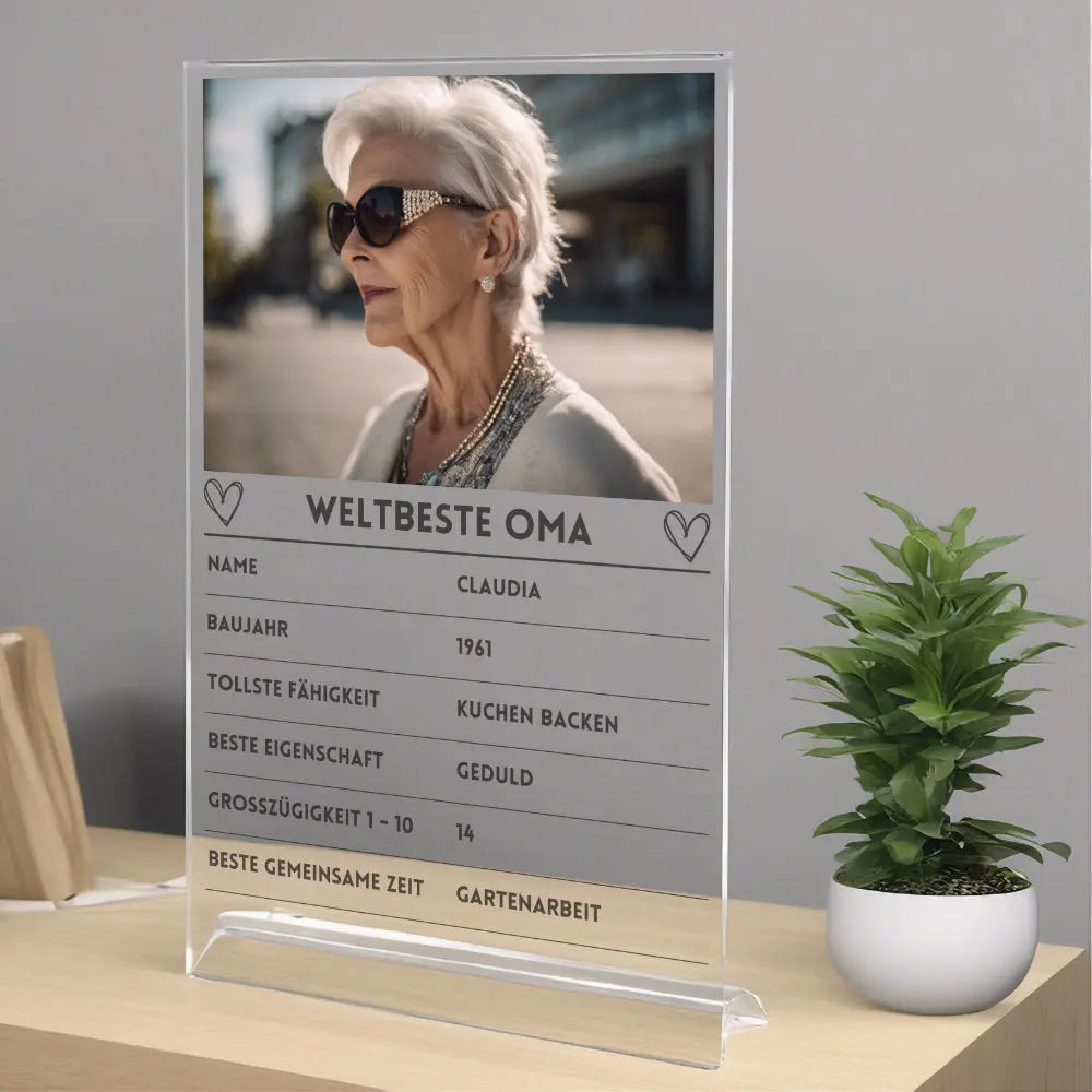 Quartettkarte personalisiert aus Acrylglas für Oma Geschenk Palast