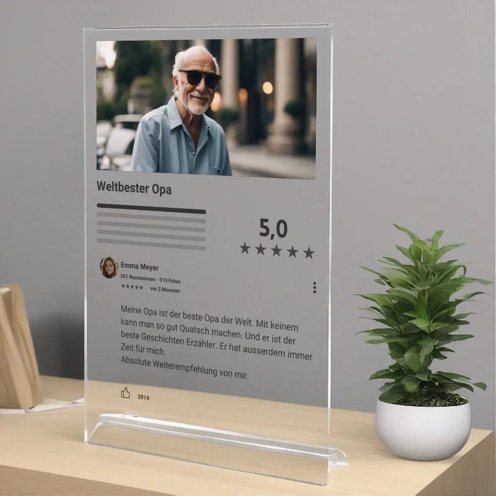 Google Bewertung personalisiert für Opa auf Acrylglas Geschenk Palast