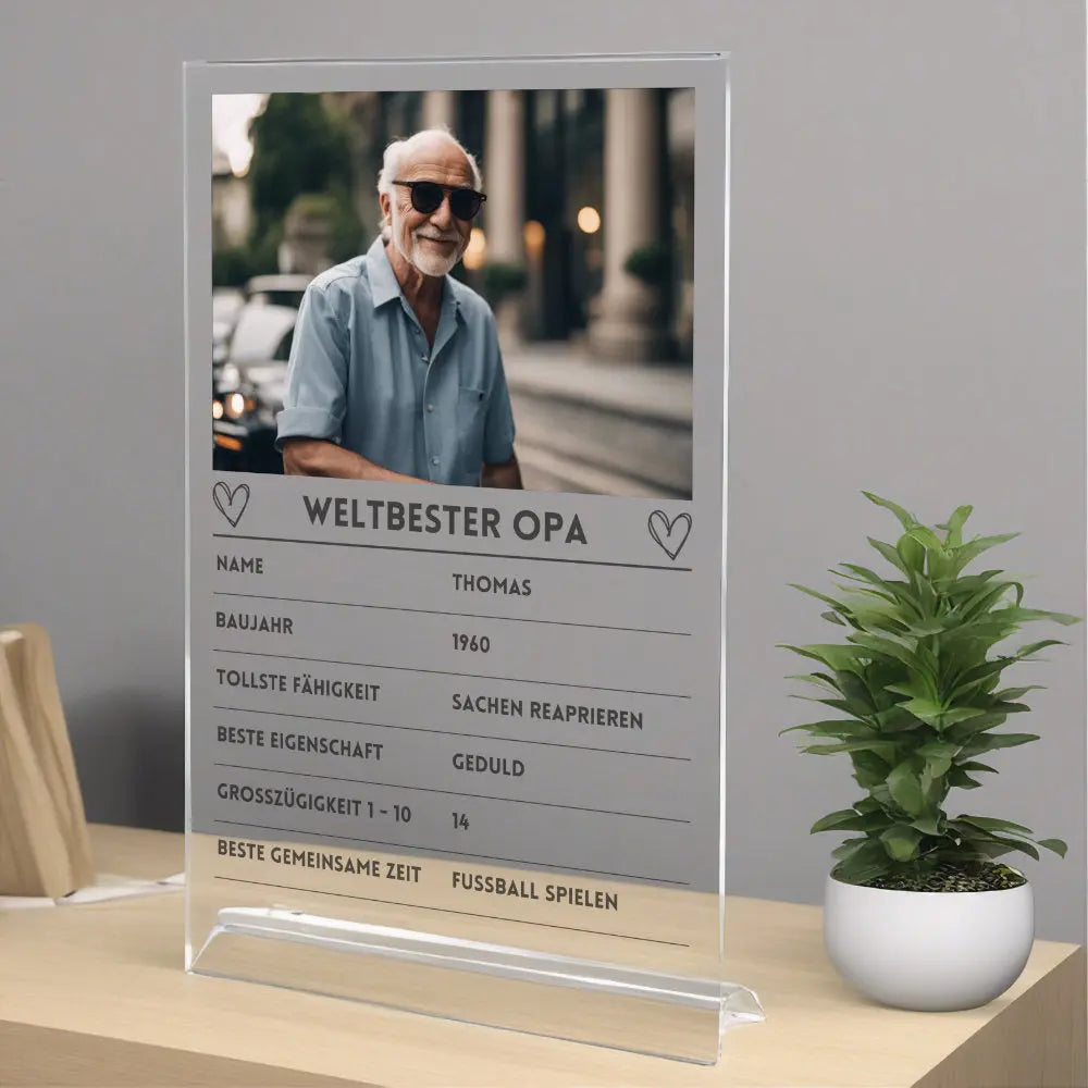 Quartettkarte personalisiert aus Acrylglas für Opa Geschenk Palast