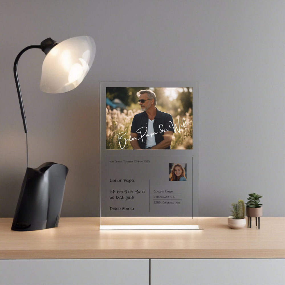 Postkarte Acrylglas an Papa personalisierbar mit Foto & Text