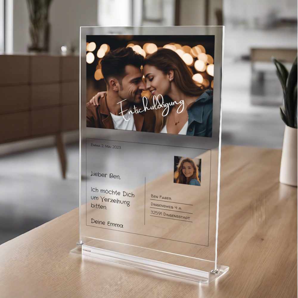 Postkarte Acrylglas Entschuldigung personalisierbar mit Foto & Text