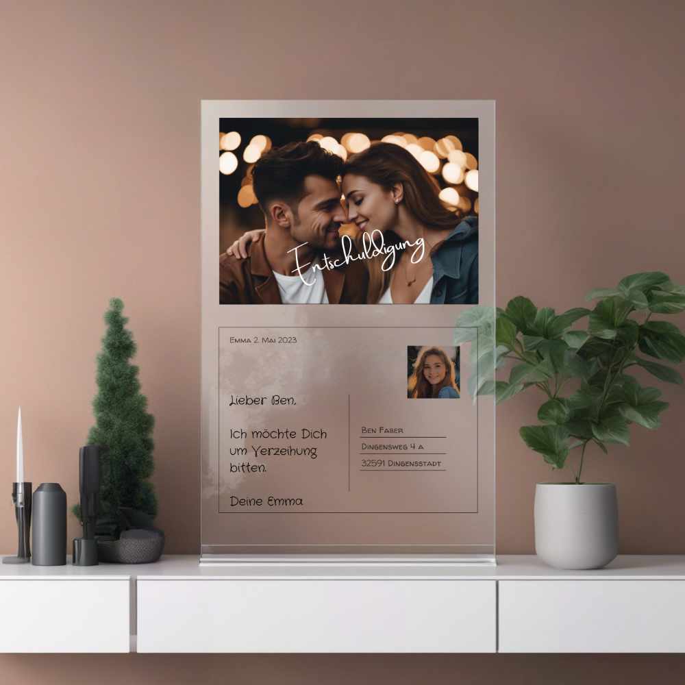 Postkarte Acrylglas Entschuldigung personalisierbar mit Foto & Text