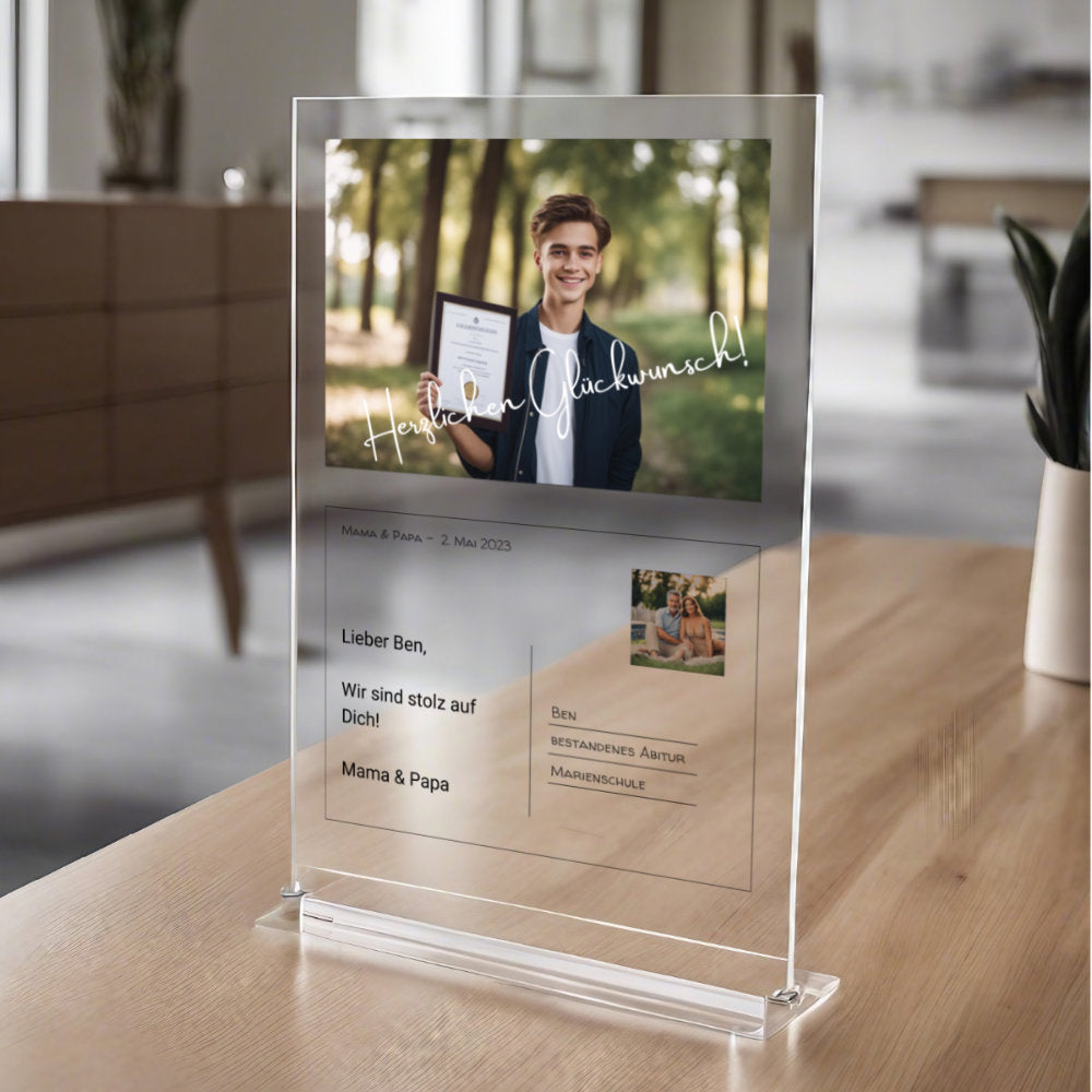 Postkarte Acrylglas zur bestandenen Prüfung personalisierbar mit Foto & Text