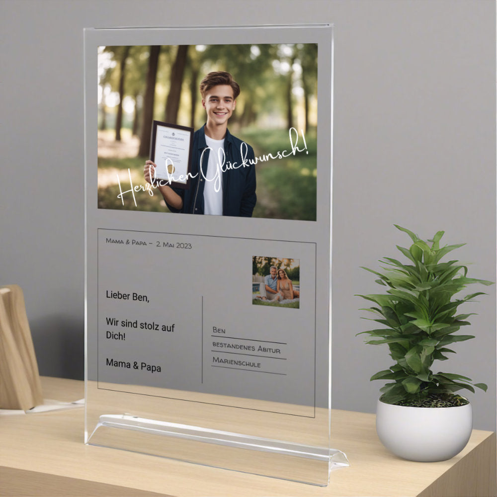 Postkarte Acrylglas zur bestandenen Prüfung personalisierbar mit Foto & Text