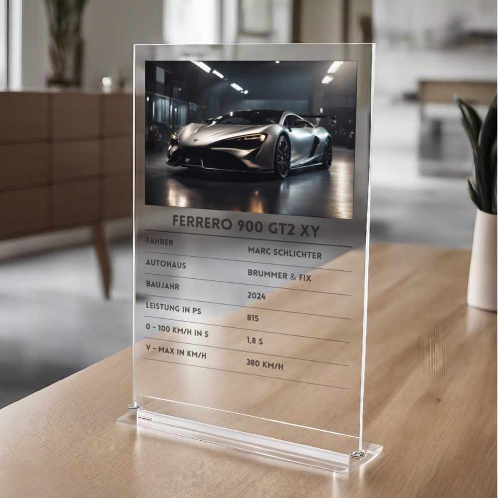 Quartettkarte Acrylglas Werbegeschenk Autohaus personalisierbar mit Foto & Text