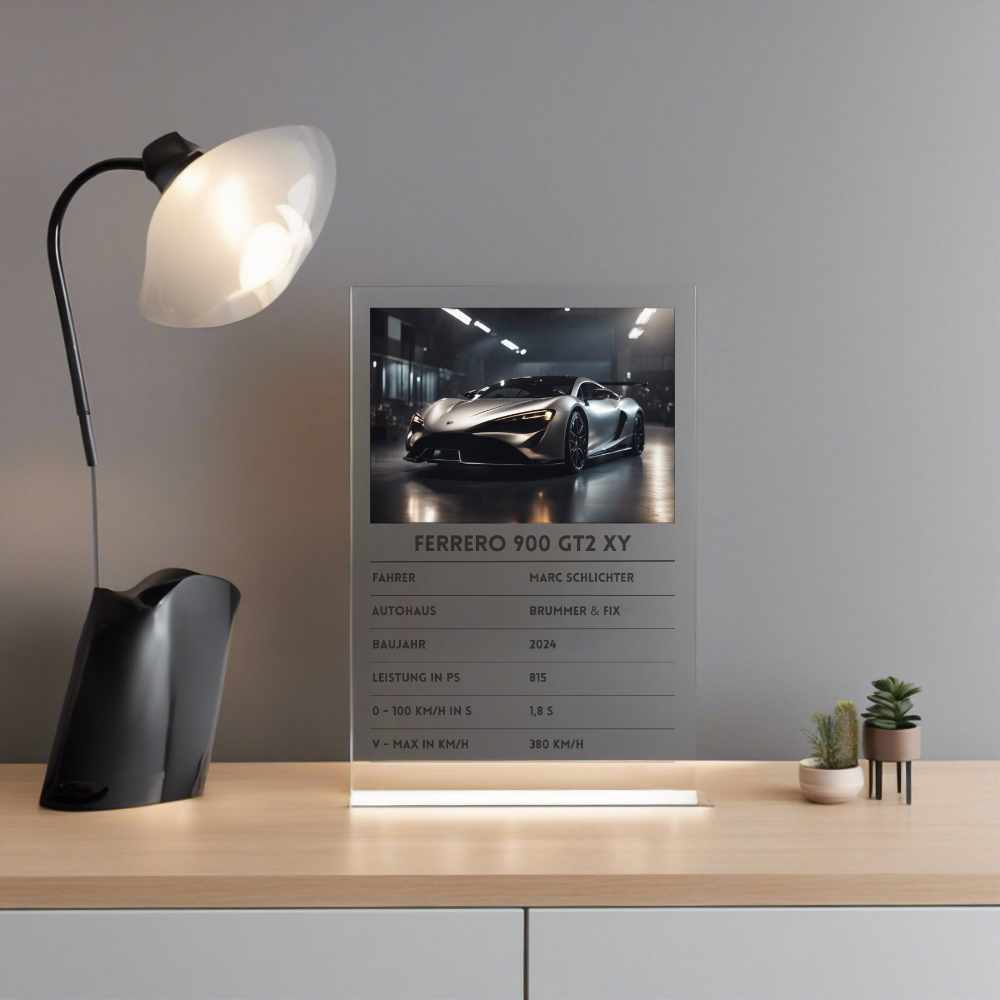 Quartettkarte Acrylglas Werbegeschenk Autohaus personalisierbar mit Foto & Text