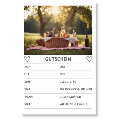 Quartettkarte Acrylglas Gutschein Picknick personalisierbar mit Foto & Text