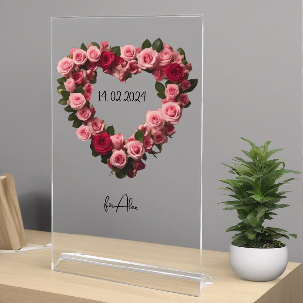 Blumenherz Rosen auf Acryl personalisierbar