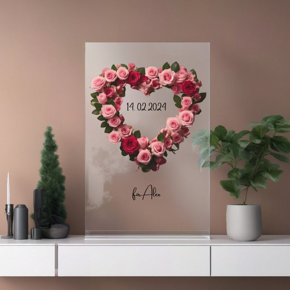 Blumenherz Rosen auf Acryl personalisierbar