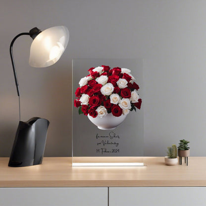 Blumenstrauß rote & weiße Rosen auf Acryl personalisierbar