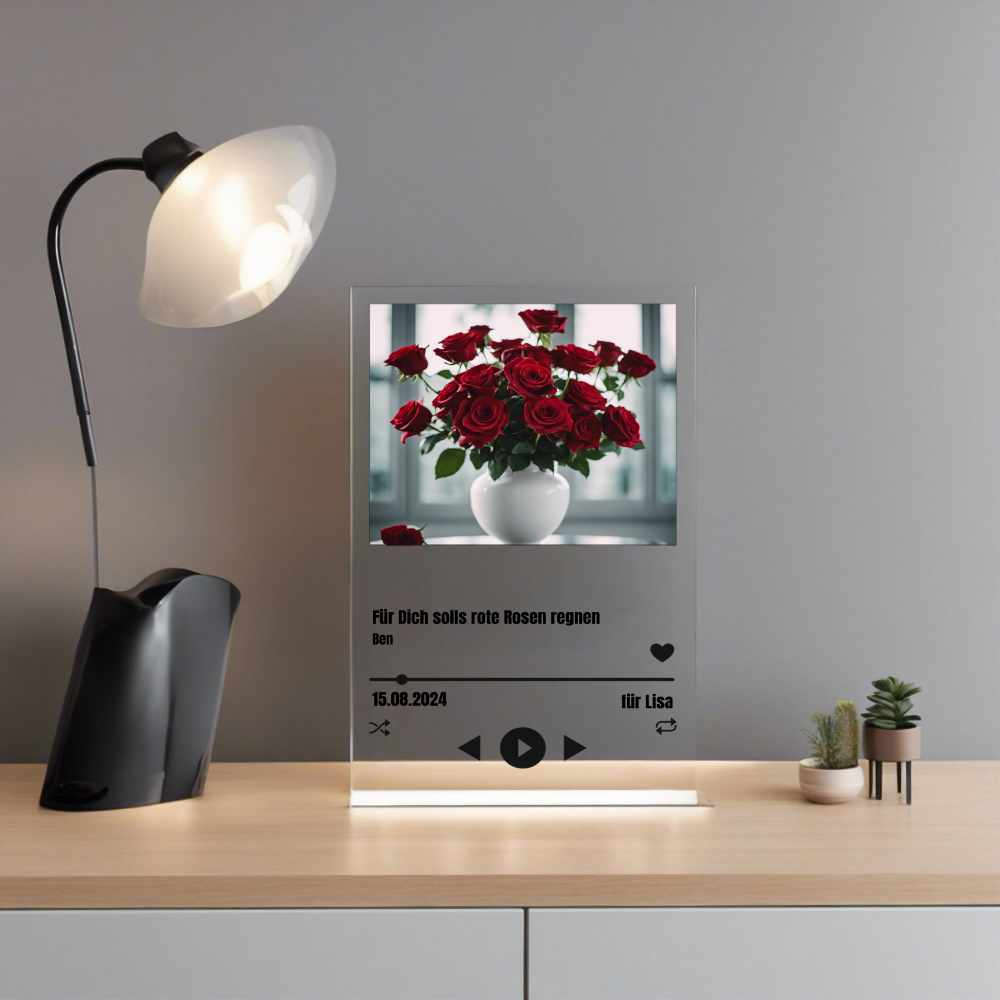 Album Cover Acryglas rote Rosen personalisierbar mit Foto & Text