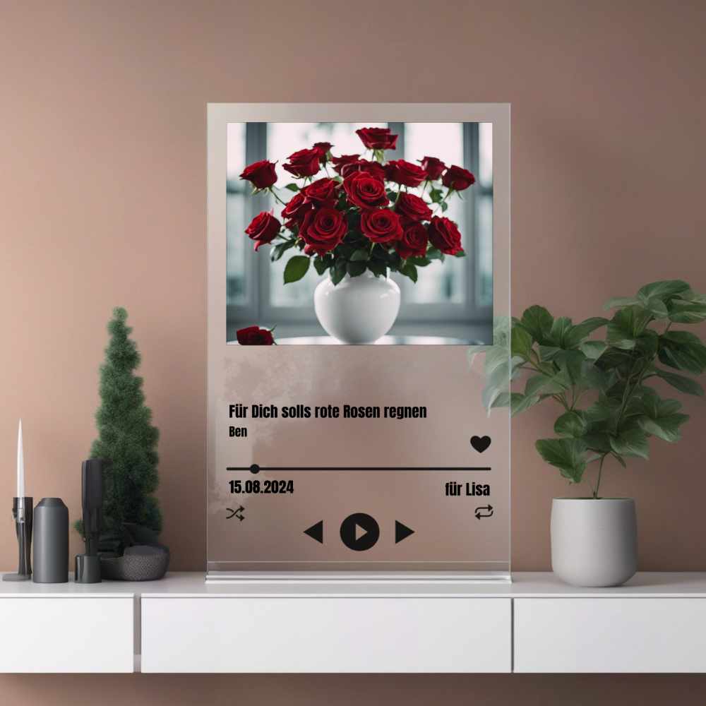 Album Cover Acryglas rote Rosen personalisierbar mit Foto & Text