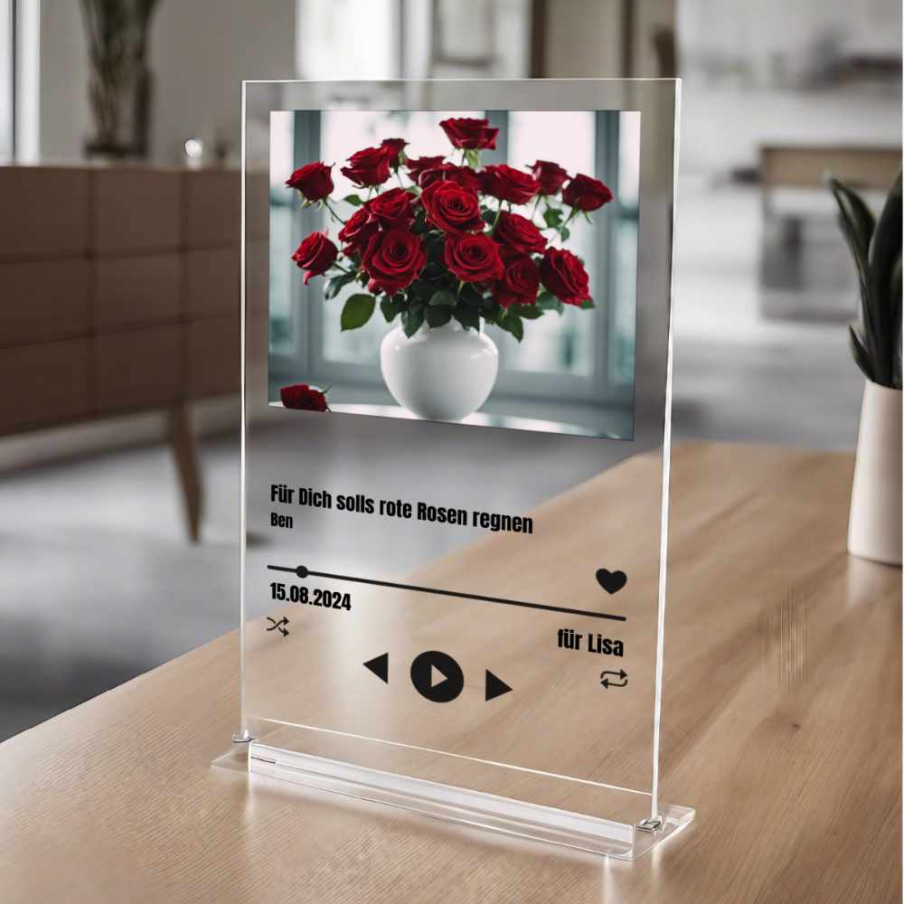 Album Cover Acryglas rote Rosen personalisierbar mit Foto & Text