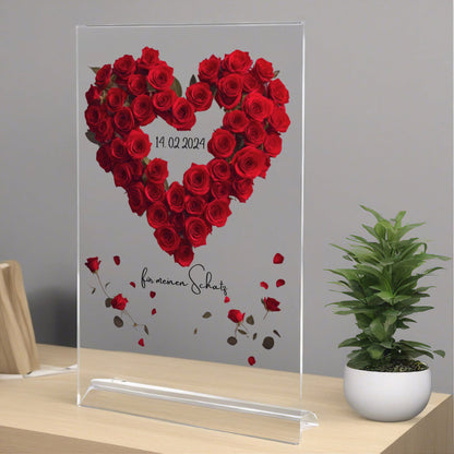 Blumenherz rote Rosen auf Acryl personalisierbar