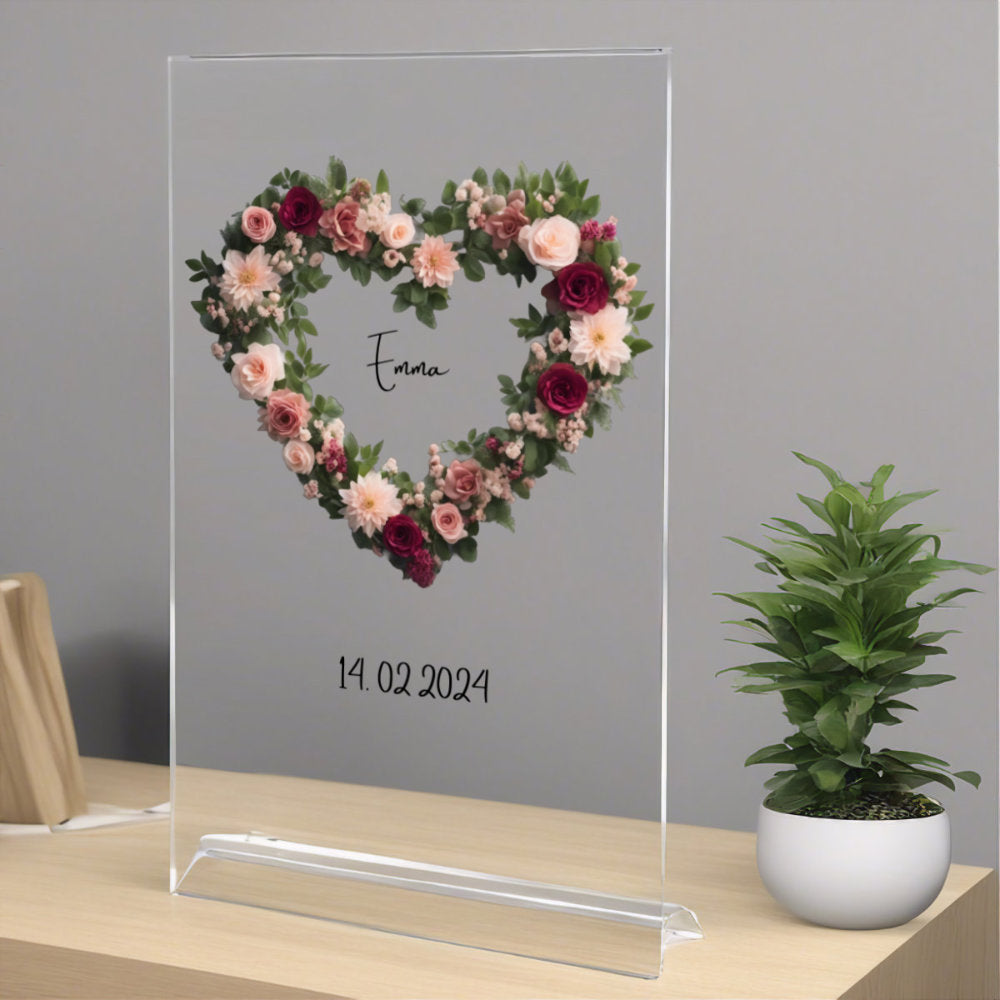 Blumenherz auf Acryl personalisierbar