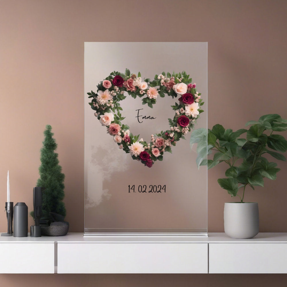 Blumenherz auf Acryl personalisierbar