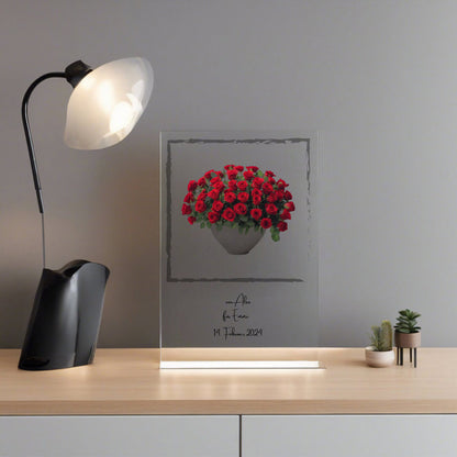 Blumenstrauß rote Rosen mit Rahmen auf Acryl personalisierbar