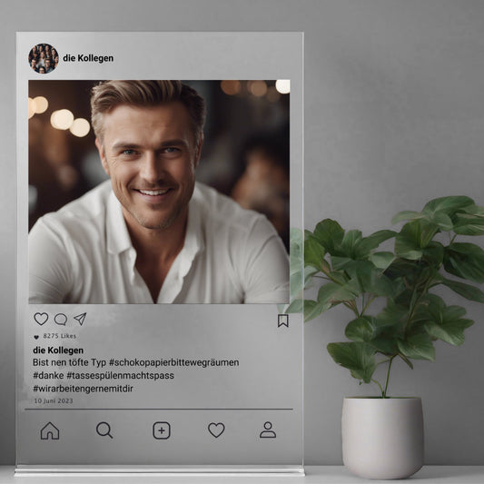 Social Media Post Acrylglas für Euren Kollegen personalisierbar mit Foto & Text